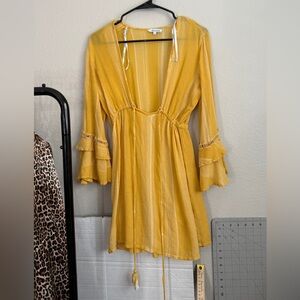 Blue Spice Yellow boho yellow bikini cover up dress bell sleeve dress